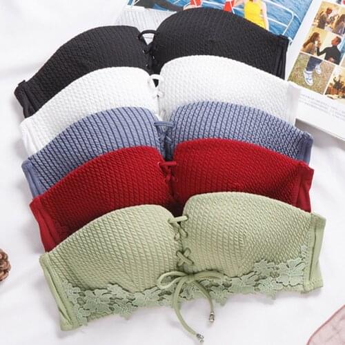 Womens Sexy Strapless Bra Lace Bralette Bandage Gather Tube Top Seamless Soft Invisible Bras Female Dress Lingerie Underwear