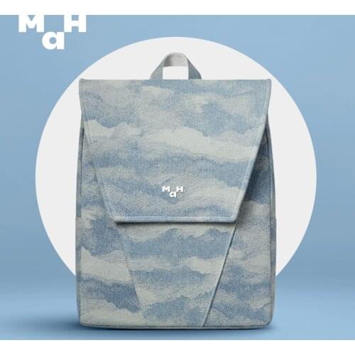 MAH Denim Jacquard Backpack Women Corrugated Printing School Bag High School Students Large Capacity Laptop Backpack