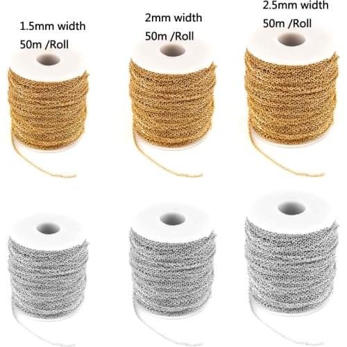 5meters 50m Stainless Steel Link Chain Necklace Bulk Cable 1.5/2/2.5mm Width Jewelry Making Findings DIY Supplies