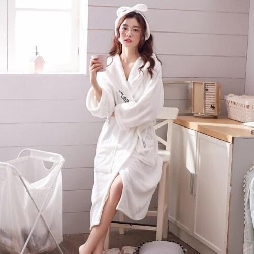 Robes for Women Sleepwear Winter Pajamas Ladies Hotel-style Bathrobes Simple Long Nightgown Home Casual Wear