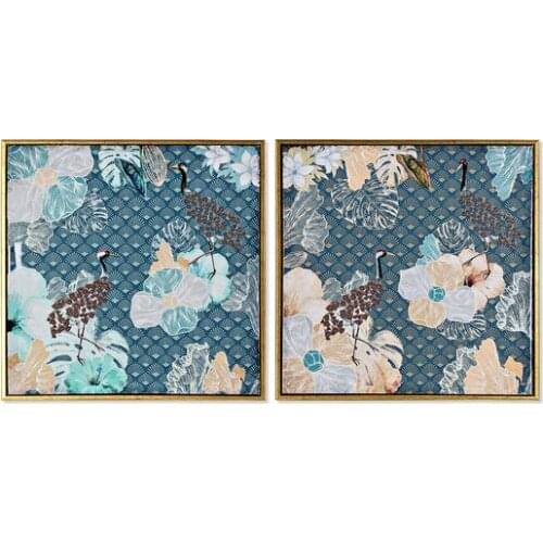 Painting Dekodonia Birds Turquoise Lacquered (2 pcs) (52 x 2 x 52 cm)