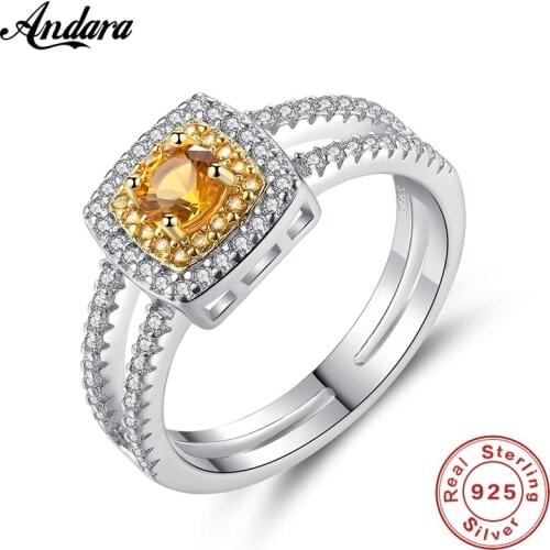 Luxury Jewelry Women Rings 925 Sterling Silver Fashion Elegant Yellow Stone Gem Rings For Wedding Anniversary Gifts
