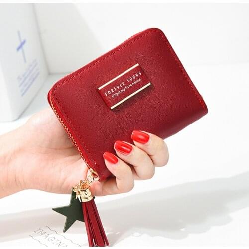 Tassel Pendant Design Small Clutch Wallets For Women Cute Coin Purses Card Holders Invoice Pocket PU Leather Female Lady Bag 20