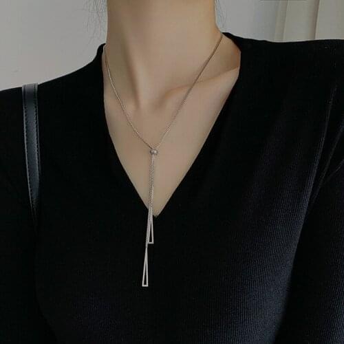Origin Summer Korea Minimalist Titanium Steel Necklaces for Women Lady Silver Color Box Chain Triangle Chokers Party Jewelry
