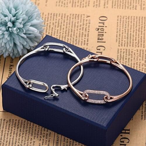 Luxury Jewelry Modern Simple Square Bangles For Women Geometric Shiny Zirconia Bangle Bracelet Pulseras Zk30