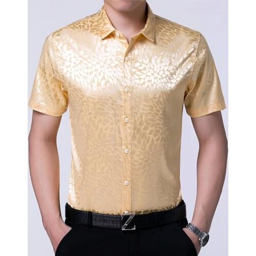 New arrival 2017 summer mens silk dress male casual business office man satin silk shirts short sleeve