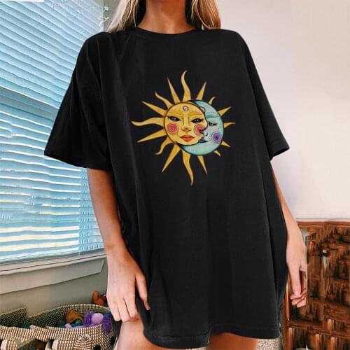 Sailor moon T-Shirts Womens Vintage Sun And Moon Printed Pattern Casual Short Sleeve Tops Blouse Womens t-shirts