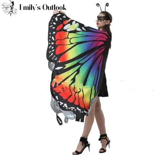Women Butterfly Wings Butterfly Masquerade Mask Antenna Headband for Halloween Party Fairy Ladies Cape Nymph Pixie Costume