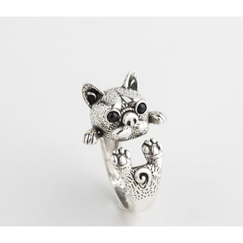 S925 Sterling silver Retro Thai Silver Puppy Dog Open Rings For Women Original Handmade Female Vintage Jewelry Trend New Gift