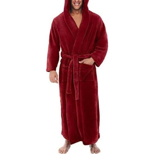 Winter Warm Bath Robe Men Bathrobe nightgown Soft Coral Fleece Hooded bathrobes Long Bath Robe Mens Bathrobe Home Sleepwear