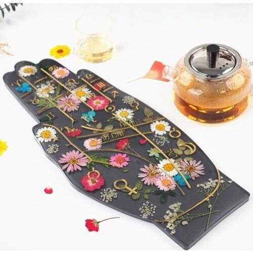 1Pcs DIY Epoxy Palm Shape Constellation Tray Teacup Coaster Resin Mold Desktop Tray Mirror Silicone Mold FOR Crafts Making Tools