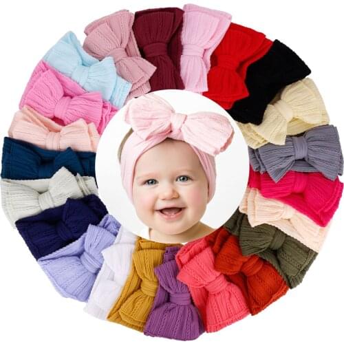 2020 New Fashion Ribbed Headband Cable Knit Nylon Bow Headbands for Children Girls Turban Headwraps Hair Accessories