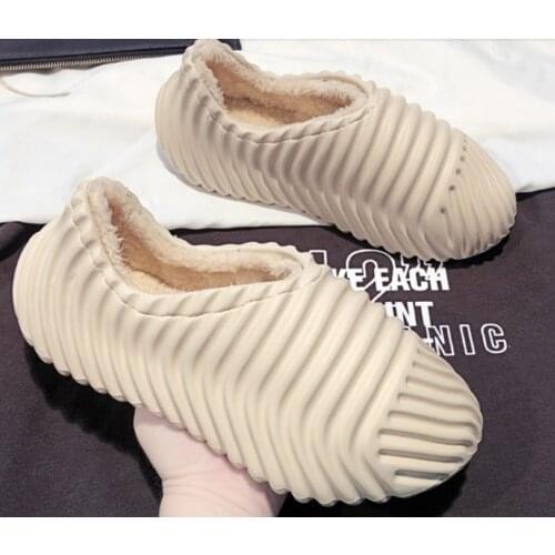 2021Sexemara Kanye West Men fleeces Foam runner winter velvet mens slide slippers eva injection slides special edition