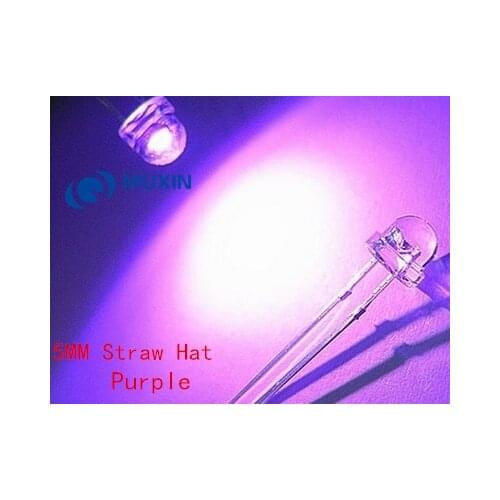 50pcs UV LED Diodes 5mm Straw Hat LED Lamp 5 mm Water Clear Purple Light-Emitting-Diode Ultraviolet 5mm Straw Hat Lampada Diodo