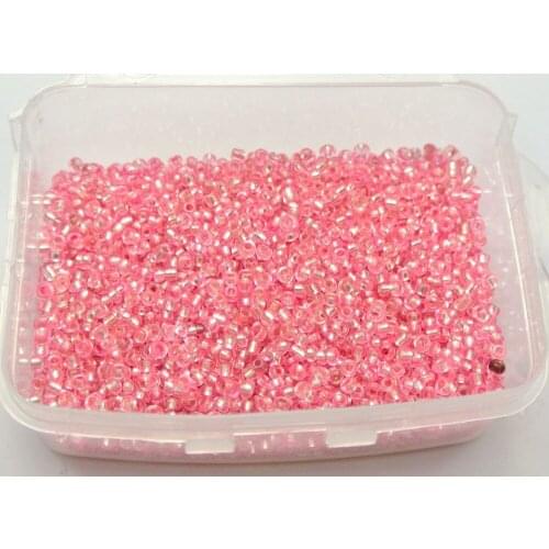 5000 Glass Seed Beads 2mm silver lined Pink + Storage Box