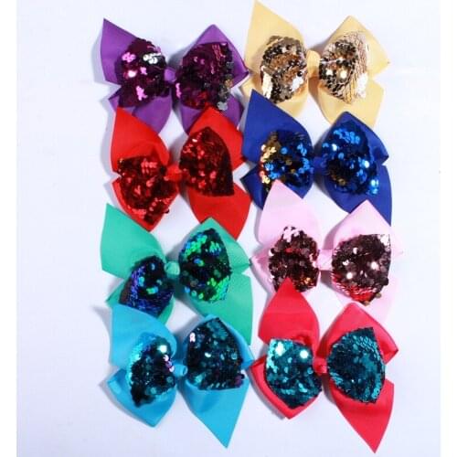 60PCS 12CM New Dovetail Grosgrain Fabric Hair Bows For Headbands Sparkling Sequins Hair Bow For Hair Accessories You Pick Colors