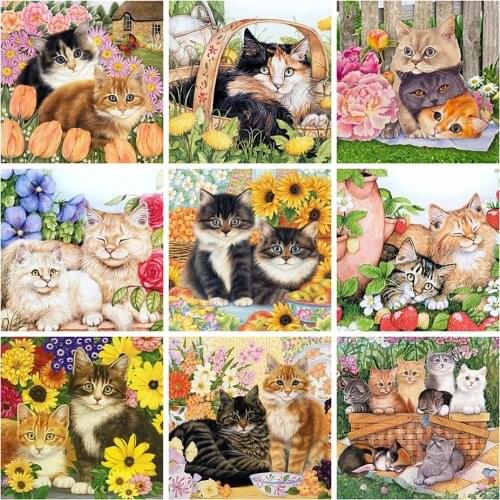 Full Square/Round 5D Diamond Painting Cat Flower Mosaic Flower DIY Diamond Embroidery Animal Home Decor Craft Kit Wall Art Gift