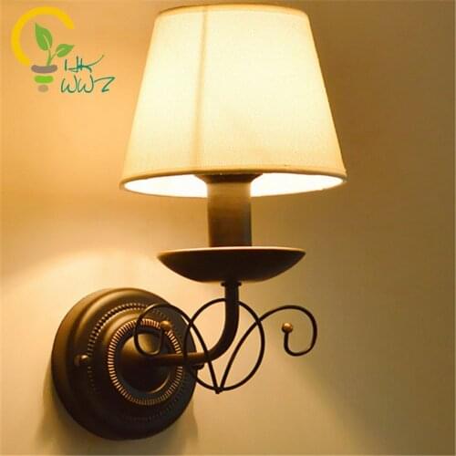 American style Vintage Wall lamp Indoor Lighting Bedside Lamps Cloth lampshade Led Wall Lights for Home 110V/220V E14