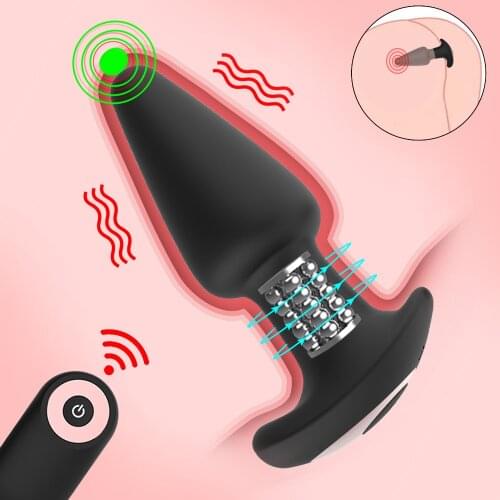Anal Vibrator Butt Plug Rotating Beads Vagina Vibrator Silicone Sex Toys for Man Wireless Remote Control G-spot Clit Stimulation