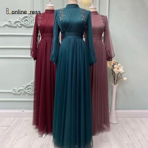 Bbonlinedress Moroccan Caftan Evening Dresses Embroidery Appliques Long Party Dress Long Sleeve Arabic Muslim Party Dresses