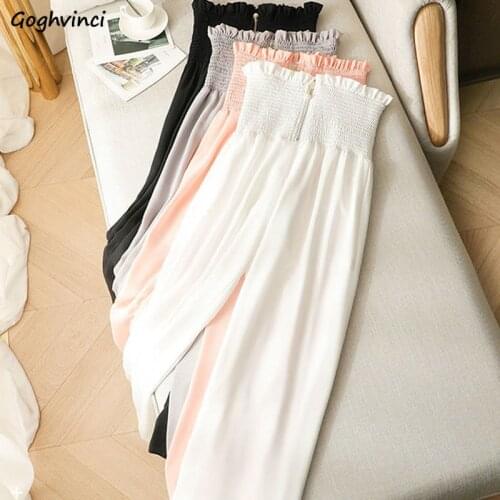 Summer Pants Women Solid Wide Leg Trousers High Waist Baggy Newest Korean Style Soft Preppy Leisure Harajuku Popular Mujer Cozy