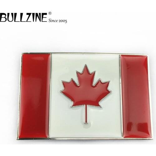 The Bullzine Canada flag belt buckle with silver finish FP-01551 with 4cm width loop