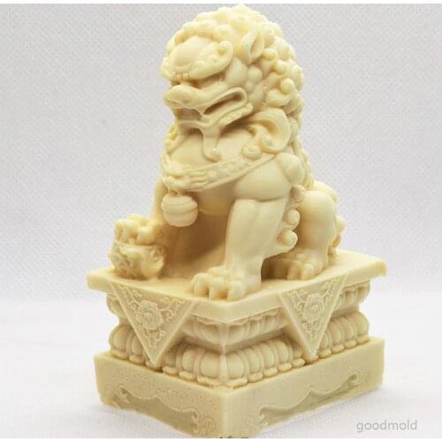 Big Size Stone Lions Cement Mold Chinese Style Stone Lion Sculpture Plaster Mold Concrete Decoration Silicone Molds