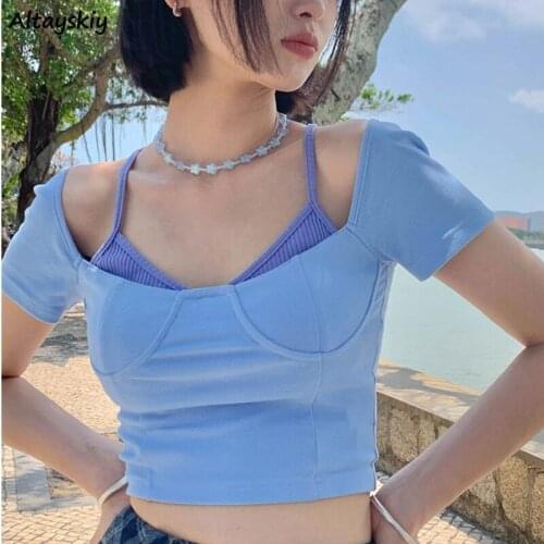 T-shirts Women Summer New Fashion Casual Bandage Streetwear Female Tops Soft Simple Solid All-match Korean Style Party Lady Tees