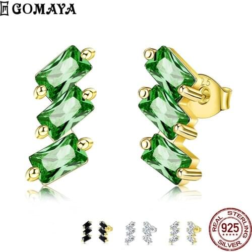 GOMAYA 925 Sterling Silver Exquisite Earring For Women Clear Cubic Zirconia Lightning Shape Earrings Three Zigzag Fine Jewelry