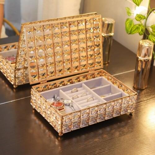 Crystal Lipstick Holder Makeup Organizer Necklace Dressing Table Makeup Brush Jewelry Pearl Storage Box Decor ornaments Tray