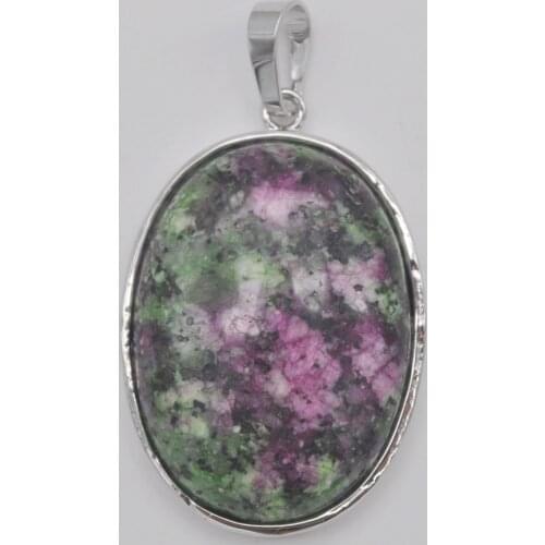Red Green Zoisite Stone Bead Oval GEM Pendant Jewelry For Gift S933