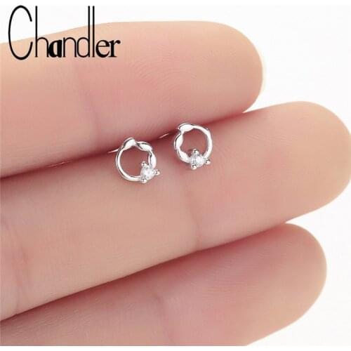 Chandler Round Small Circle Earring With Cubic Zircon Dainty Earring Stud Channel Earrings For Girls Women Modern Earring