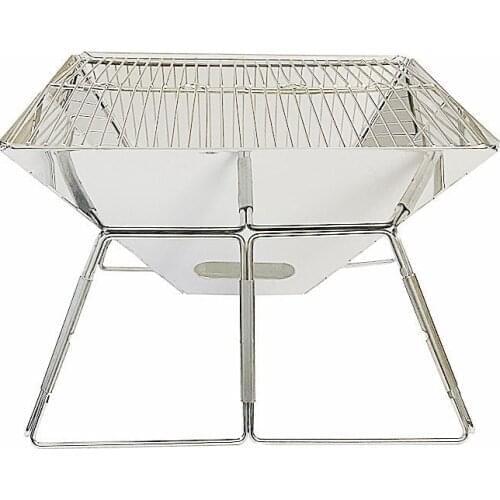 Square Wood Stove Outdoor Grill with Barbecue Bracket Grilled Net Carbon Net Storage Bag Detachable Camping Stove