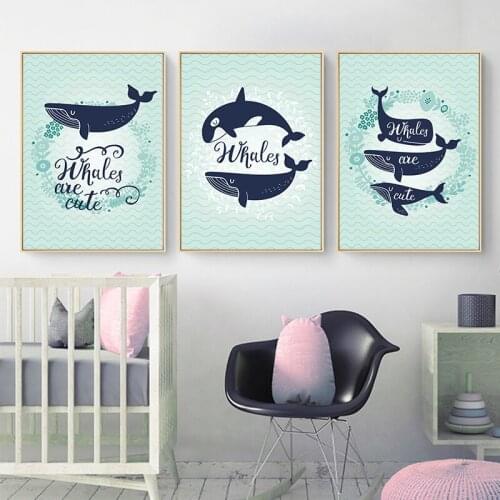 Cute Cartoon Animal print Canvas Painting Dolphin Wall Art Poster Wall Picture Decoration for Nursery Kids Baby Room Home Decor