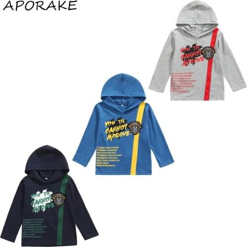 2021 3-8Y Kids Baby Boys Sweatshirt Sprint Autumn Letter Print Long Sleeve Hooded Top Casual Cotton Top Hoodies