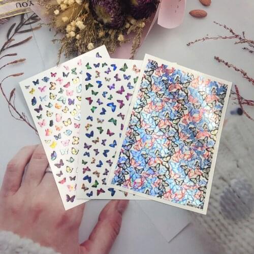 Fashion Hot Selling Japanese Style 3d DIY Nail Stickers Fancy Laser Butterflies Thin Traceless Back Glue Adhesive Dry Nail Decal