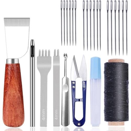 LMDZ Professional Leather Craft Tools Kit Hand Sewing Stitching Punch Carving Work Saddle Groover Set Accessories DIY