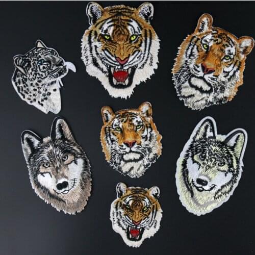 New Fashion Leopard Tiger Lion Wolf Embroidery Iron on Patch for Clothes Applique DIY Hat Coat Dress Accessories Cloth Sticker