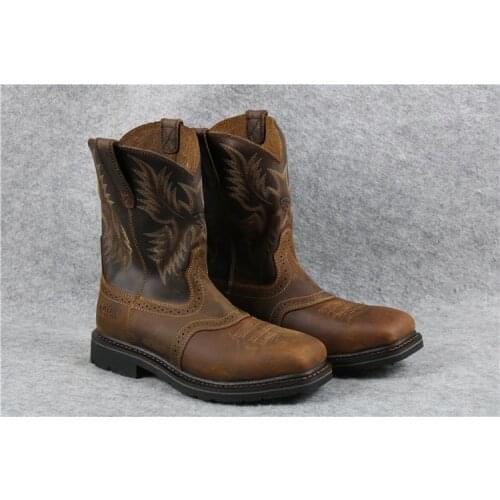 The Latest Steel-Tipped, Shock-Resistant, Waterproof Work with a Square Top Vintage Calfskin Mid-Boot Cowboy and Plus