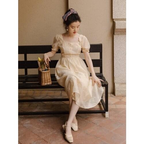 2021 new fashion womens clothing dress for women Square Collar Vintage dress