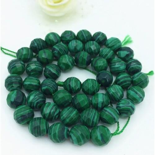 Wholesale price elegant green synthetic malachite stone beads 8mm faceted round loose beads for jewelry making 15inch B372