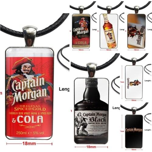 For Women Kids Gift Fashion Glass Cabochon Pendant Rectangle Necklace Choker Necklace Jewelry Captain Morgan Black Spiced Rum