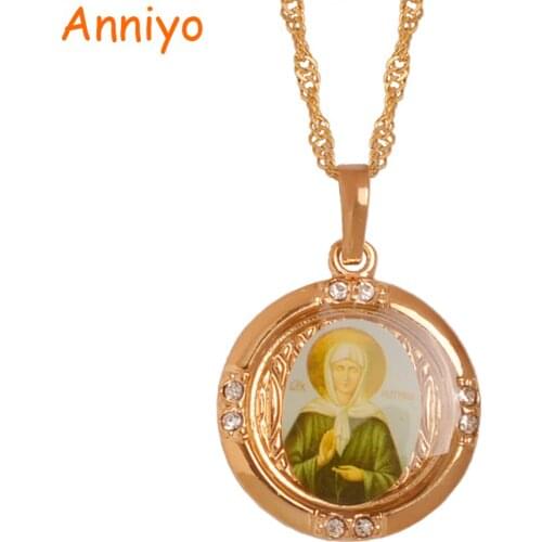 Anniyo Russia Blessed Matrona of Moscow Necklaces Catholicism/Orthodox Church Virgin Mary Jewelry Light Rose Gold #056204