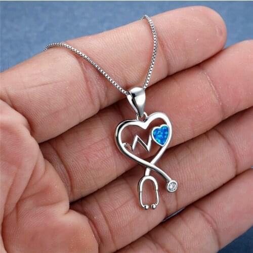 Boho Rose Gold Silver Color Chain Necklace White Blue Opal Heart Pendant Necklace Geometry Cross Small Stone Necklaces For Women