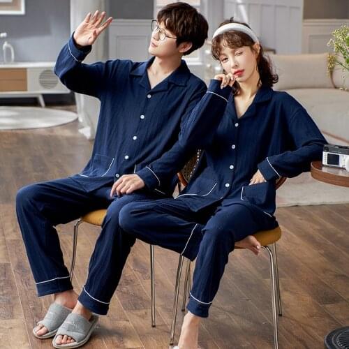 Mother Father Pajamas Set Cotton Women Long-sleeved Autumn Pyjama Loose Home Men Couple Pijama Set Soft Sleepwear Top+ Men Pant