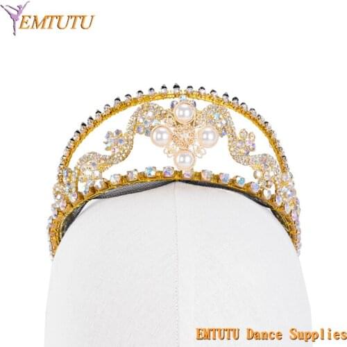 Gold Color Handmade Professional Ballet Tiara Crown Women Girls Competition Performance Ballet Headpiece Headdress EMTUTU