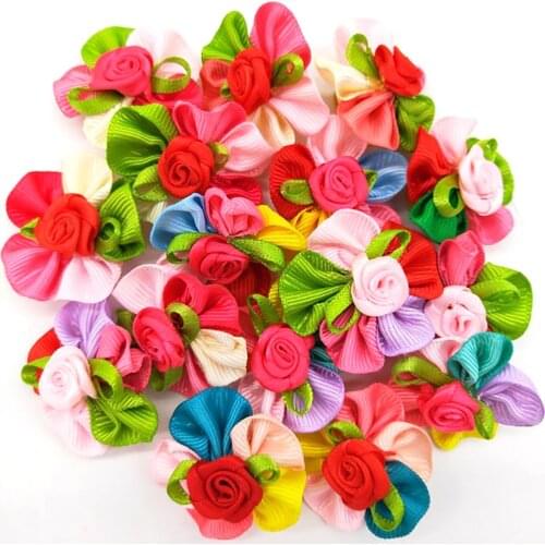 10 Pcs Fashion Pet Dog Cat Bob Hair Bows Mix Color Rose New Lace Dog Hairpin Rubber Bands Handmade Boutique Gift Pet Accessories