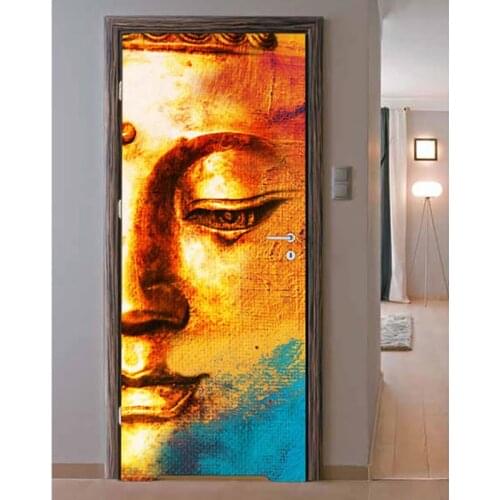 DIY Door Sticker Self Adhesive Decal Lotus Buddha Home Decor Religion Paper for Living Room PVC Waterproof 3D Print Photo Art