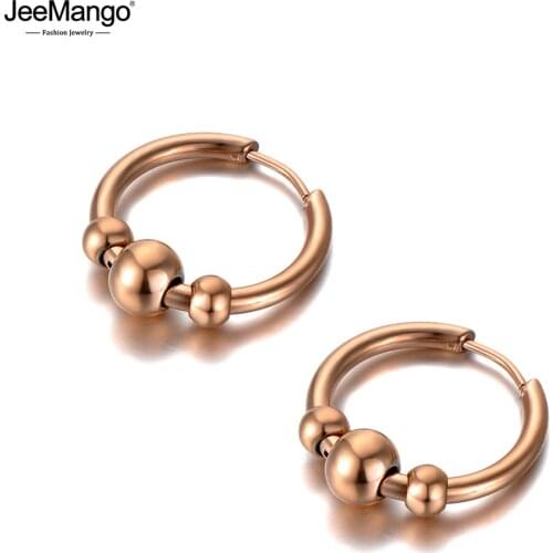 JeeMango Original Design 3Pcs Round Beads Hoop Earrings Stainless Steel Trendy Party Earrings Jewelry For Women Girls JE20129