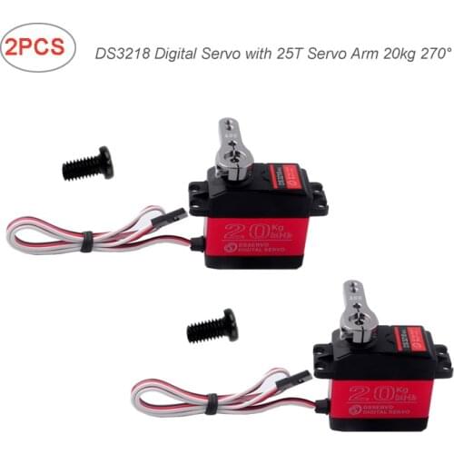 2pcs DS3218 270 Degree Digital RC Servo, 20KG Torque Waterproof Metal RC Servo Motor with 25T Servo Arm for RC Car Boat FZ3136